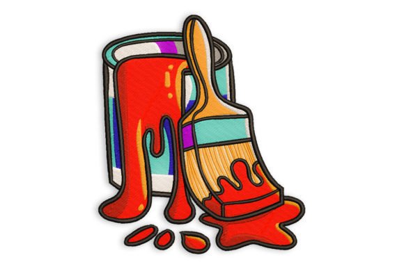 Red Paint Brush and Can